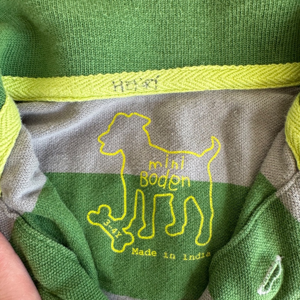 Mini Boden Piqué Polo Shirt, Gray/Green Stripe, 3T–4T - Picture 9 of 11